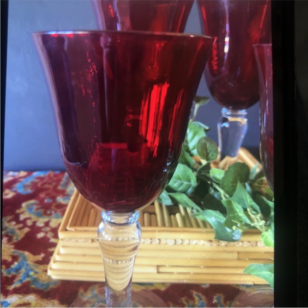 4 Vintage Cristal D'Arques Durand Ruby Red Wine Water Glasses Goblets 8" EC - Picture 2 of 5
